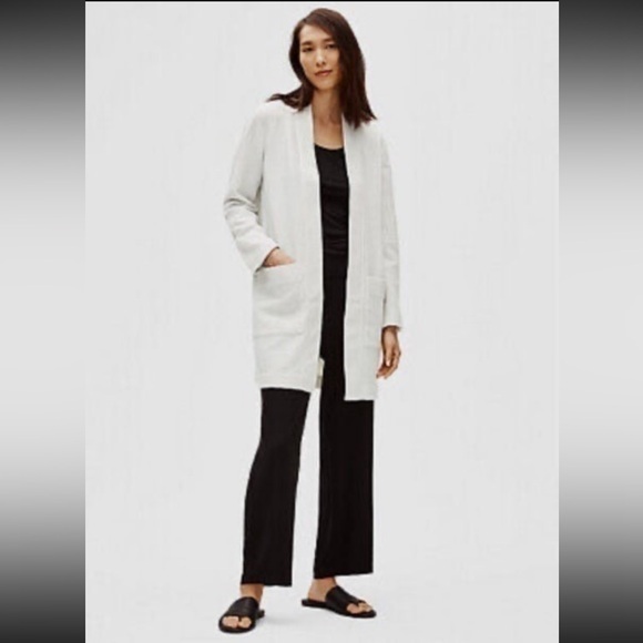 NWT-EILEEN FISHER Stretch Cotton Chevron Blend Long Jacket - Picture 1 of 12